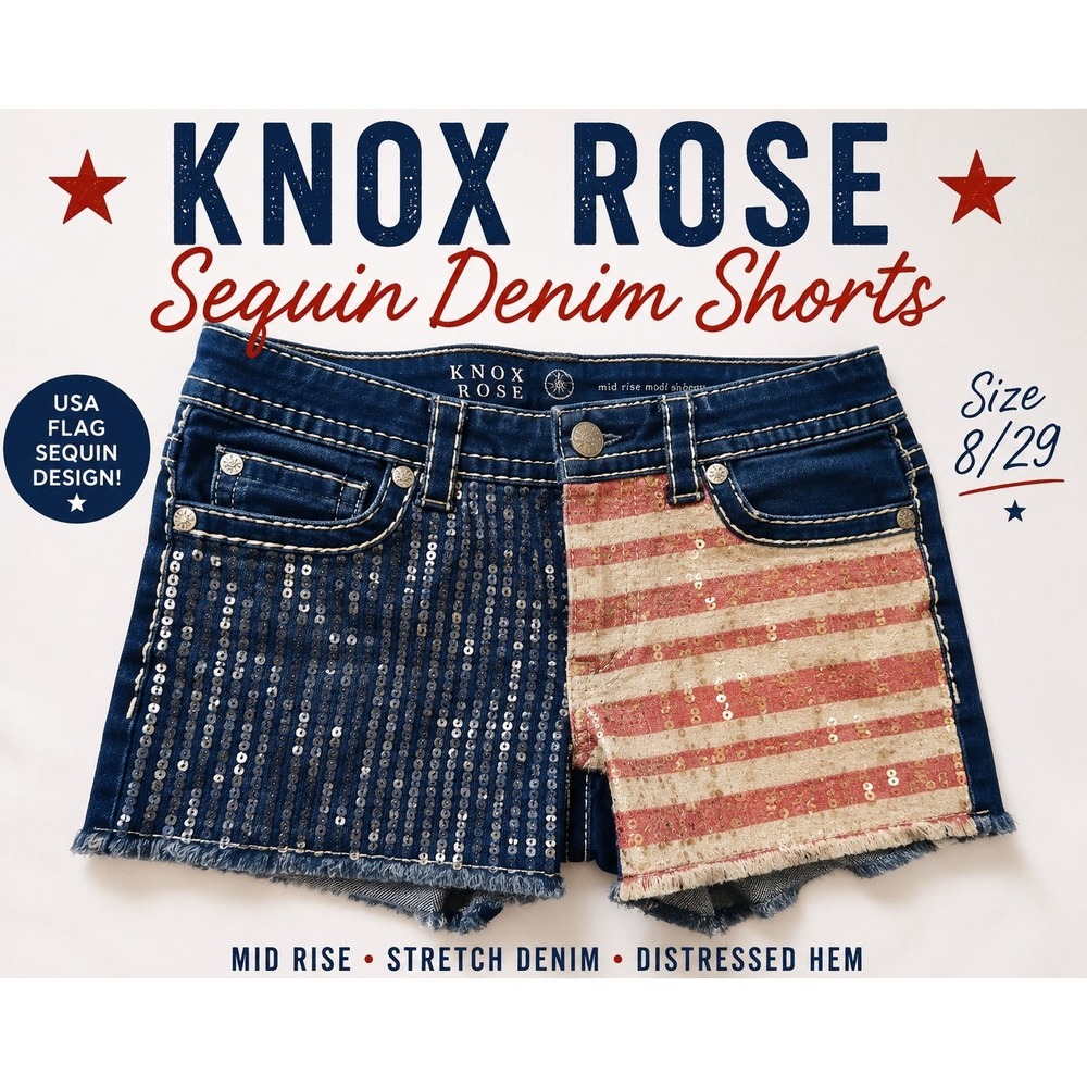 Knox Rose women's mid-rise denim shorts Sequin patriotic American 4th July